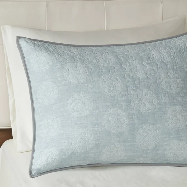 Madison Park Lucinda 6 Piece Reversible Cotton Sateen Coverlet Set Blue King/Cal King