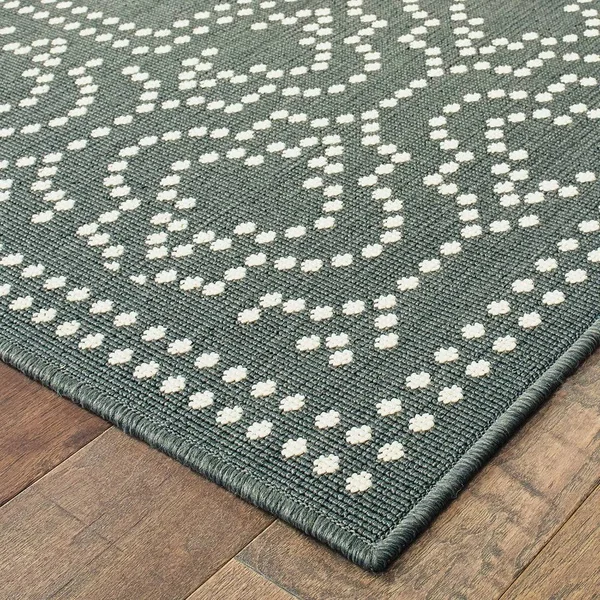 Style Haven Updated Border Black/ Ivory Loop Pile Indoor-Outdoor Area Rug - 7&10 inch Round