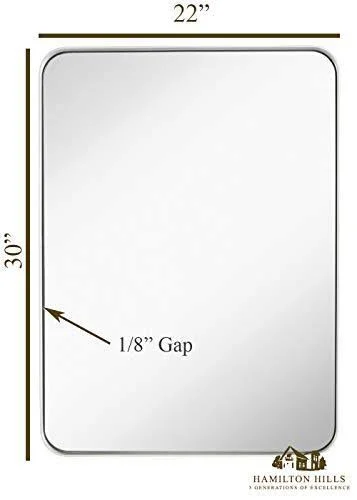 Hamilton Hills Contemporary White Metal Wall Mirror - Glass Panel White Framed Rounded Corner Deep Set Design, Mirrored Rectang