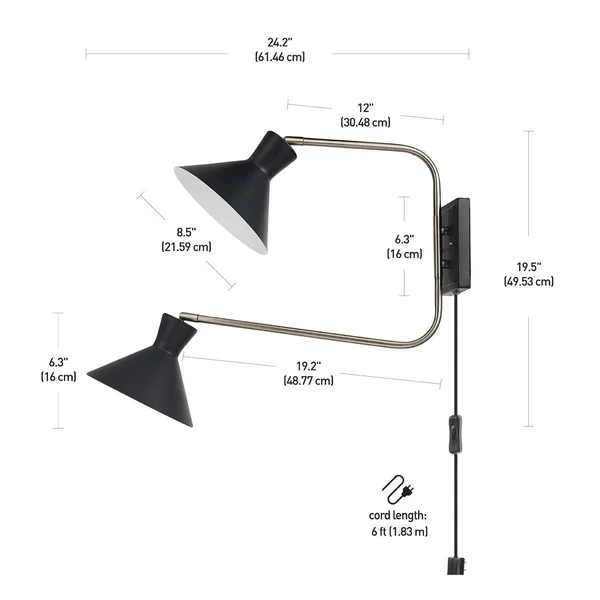 Globe Electric 51391 Waldwick 2 Light 19 inch Tall LED Wall Sconce - Black