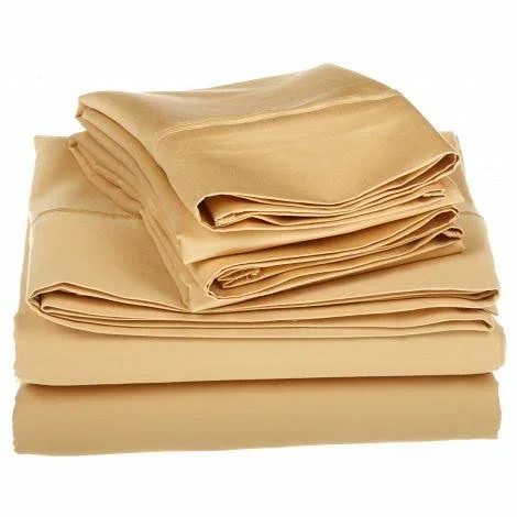 Luxor Treasures Egyptian Cotton Solid Sheet Set, Gold, Queen