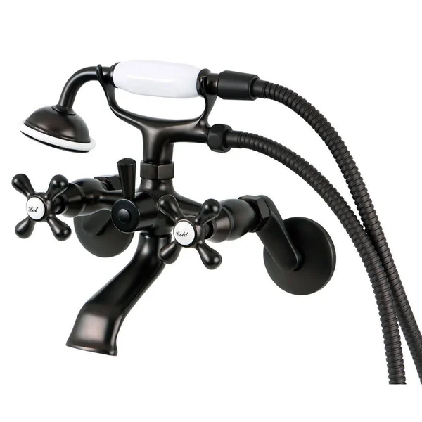 Kingston Brass KS266PB Tub Wall Mount Clawfoot Tub Filler with Hand Shower - Polished Brass