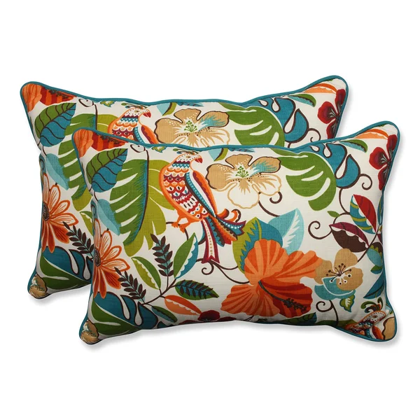 Pillow Perfect 594965 Outdoor Lensing Jungle Over-Sized Rectangular Throw Pillow, Set of 2 in White, Traditional, Bellacor