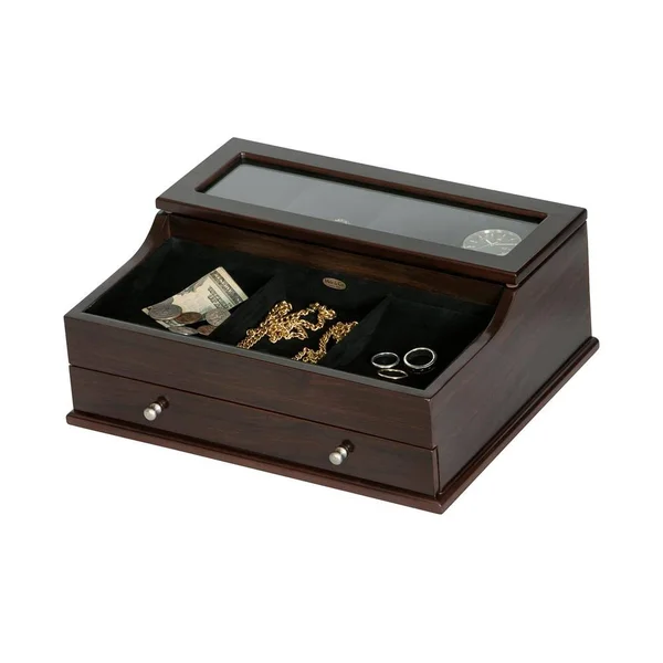 Mele & Co. Hampden Men's Glass Top Wooden Dresser Top Valet
