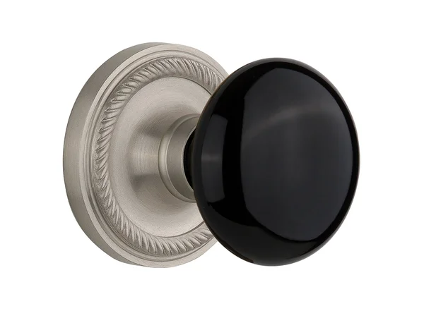 Nostalgic Warehouse Rope Rosette with Black Porcelain Knob - Double Dummy, Satin Nickel