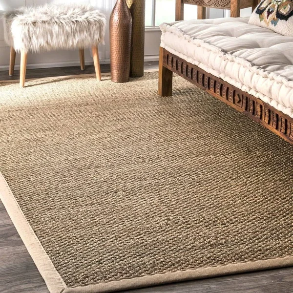 nuLOOM Elijah Seagrass Natural Area Rug, 8& Round, Navy