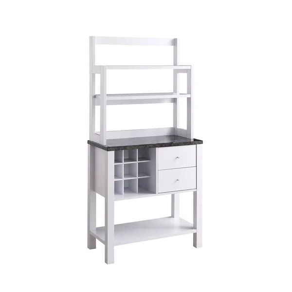 Benjara Bm208906 Wooden Frame Bakers Cabinet with 2 Drawers and Wine Rack, White