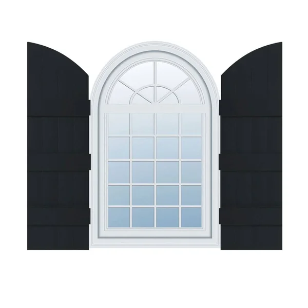 14 inchw x 61 inchh (54 inch Low Side) Lifetime Vinyl, Standard Four Board Joined w/ Archtop, Board-n-Batten Shutters, w/Install