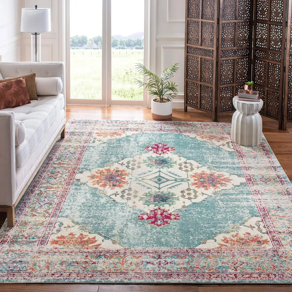 Safavieh Crystal Rug Collection CRS522K - Cream, Turquoise - 5& x 8&
