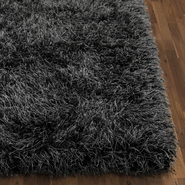 Well Woven Kuki Chie Glam Solid Textured Ultra-Soft Black 5&3 inch x 7&3 inch Two-Tone Shag Area Rug
