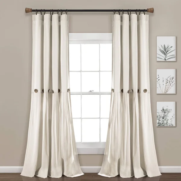 Lush Decor Linen Button Window Curtain Panel Single Off White 40X108