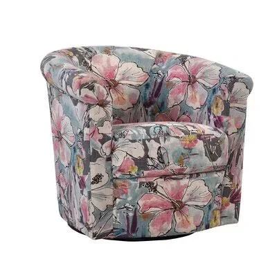 Pinehill 29x22 Wide Swivel Barrel Chair Winston Porter Fabric: Floral Cotton Blend