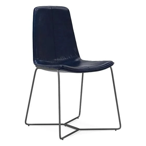 Slope Dining Chair, Ludlow Leather, Navy, Charcoal
