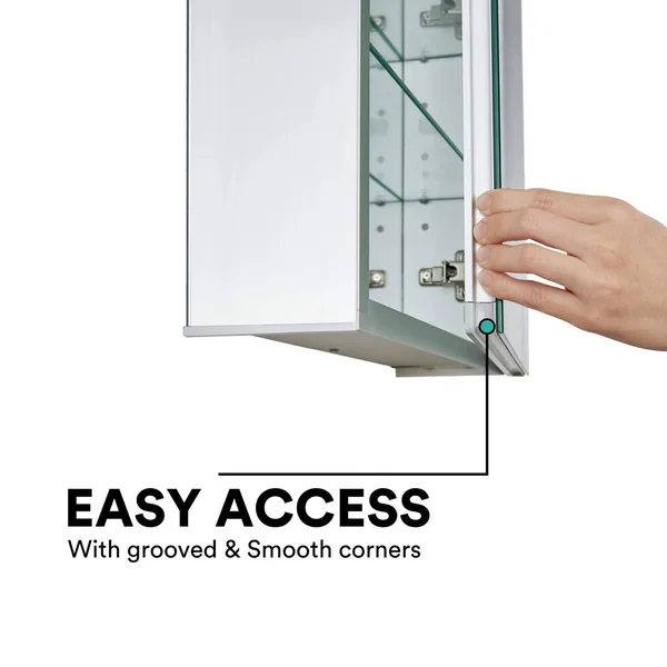 Bathroom Medicine Cabinet, Aluminum, Recessed/Surface Mount, 24 inch x 30 inch, 2 Door Hinged, Mirrored w/ 2 LED Strips, Size: 2