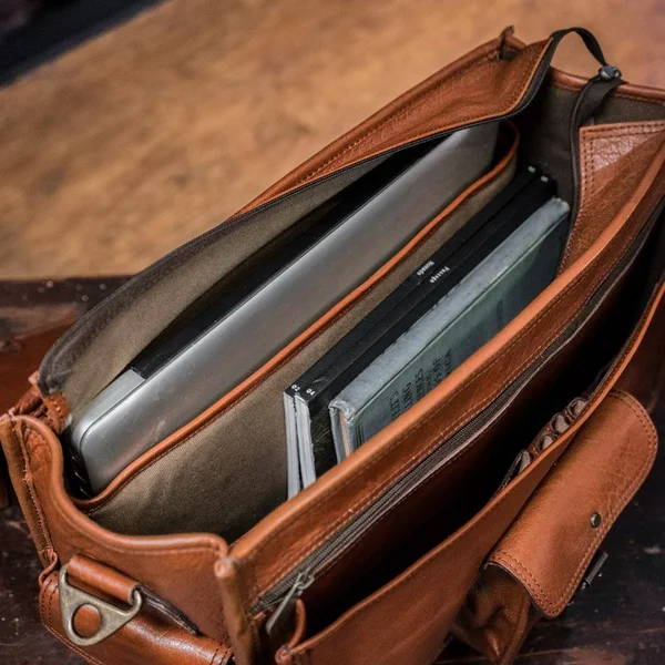 Roosevelt Buffalo Leather Briefcase Bag, Amber