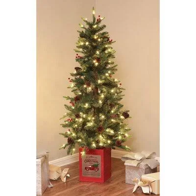 Pre-Lit Porch 5& Green Pine Fir Artificial Christmas Tree with 150 Warm White Lights The Holiday Aisle