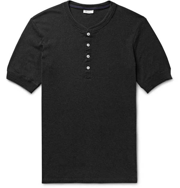 Schiesser - Men - Karl Heinz Slim-Fit M閘ange Cotton-jersey Henley T-Shirt Gray - 100% Cotton