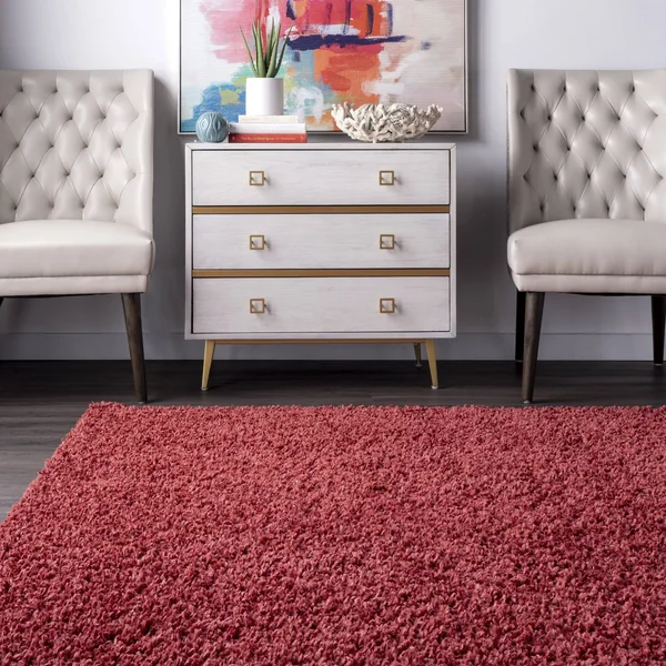 nuLOOM Kara Solid Shag Area Rug, Size: 6& Round, Red