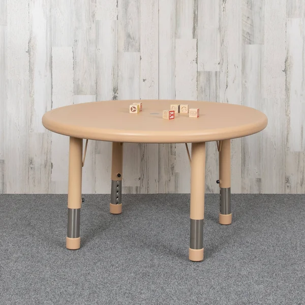 Lancaster Home 33 inch Round Plastic Height Adjustable Activity Table - School Table for 4 Natural, Beige