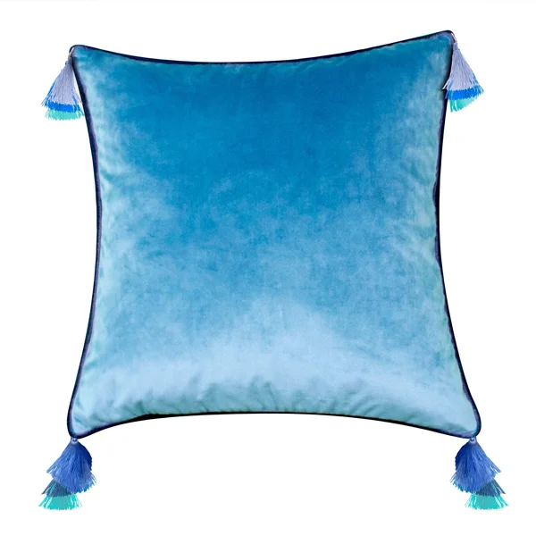 Edie at Home Velvet Reversible Tassel Decorative Pillow - Tigerlily/Marigold - Blue