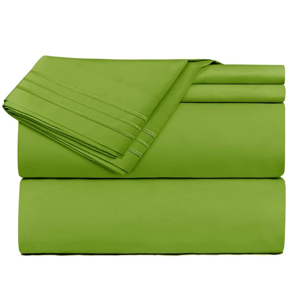 Clara Clark Premier 1800 Collection Deluxe Microfiber 3-Line Bed Sheet Set - Queen, Garden Green