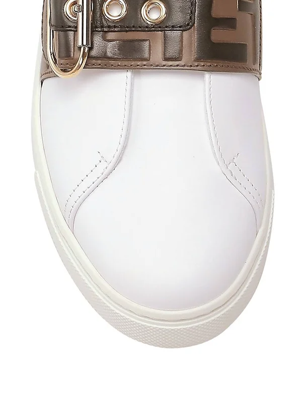 Fendi Women's Logo Strap Leather Sneakers - White - Size 10.5