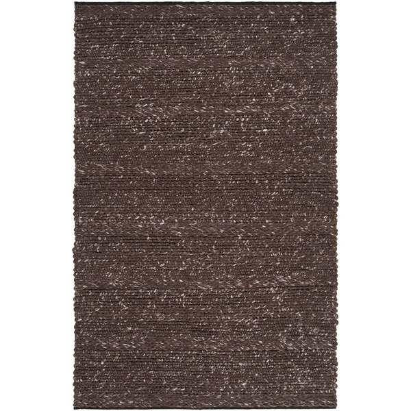 Hand-Woven Casual Solid Beige Bedford Wool Area Rug - 2& x 3& Brown