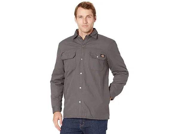 Dickies Men's Flannel Lined Duck Shirt Jacket with Hydroshield