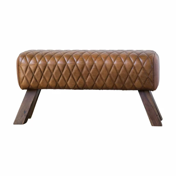 3R Studios Brown Stitched Leather & Wood Bench