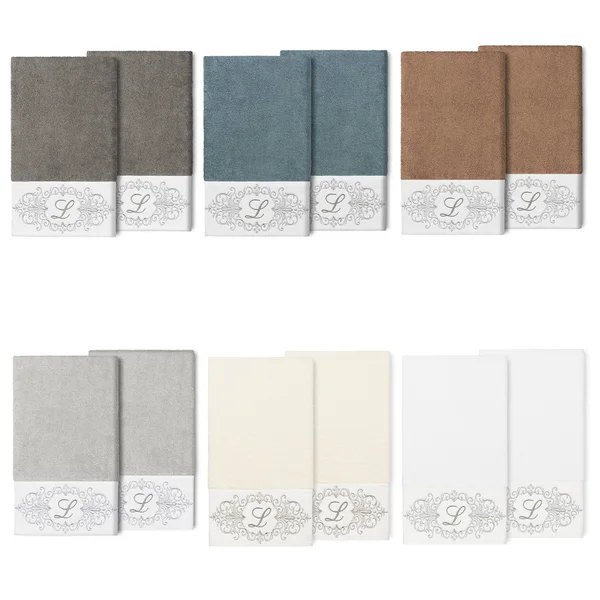 Linum Home Monica 2 Piece Embellished Bath Towel Set - Light Gray-B
