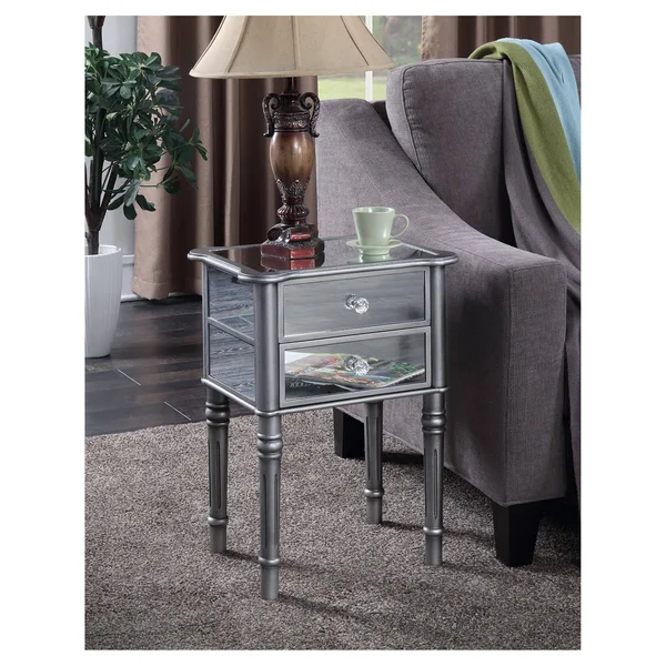 Gold Coast Mayfair End Table Antique Silver/Mirror - Breighton Home