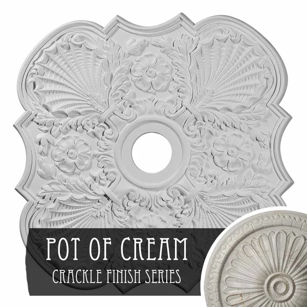 29x22OD x 3 5/8x22ID x 1 3/8x22P Flower Ceiling Medallion (Fits Canopies Up to 6 1/4x22), Hand-Painted Pot of Cream Crackle