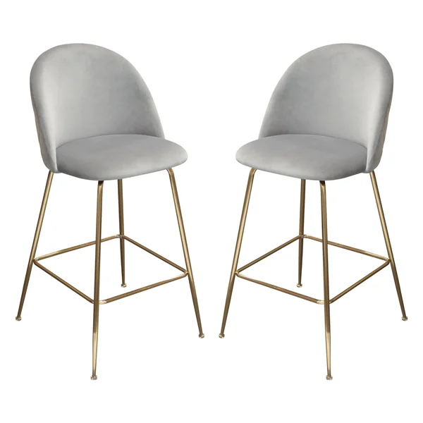 Diamond Sofa Lilly Set of (2) Bar Height Chairs in Grey Velvet w/ Brushed Gold Metal Legs