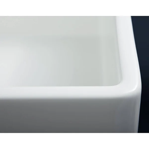 Fossil Blu Luxury 33 in. Ultra Fine Fireclay Modern Farmhouse Kitchen Sink in White - Double Bowl with Flat Front, Includes Drain