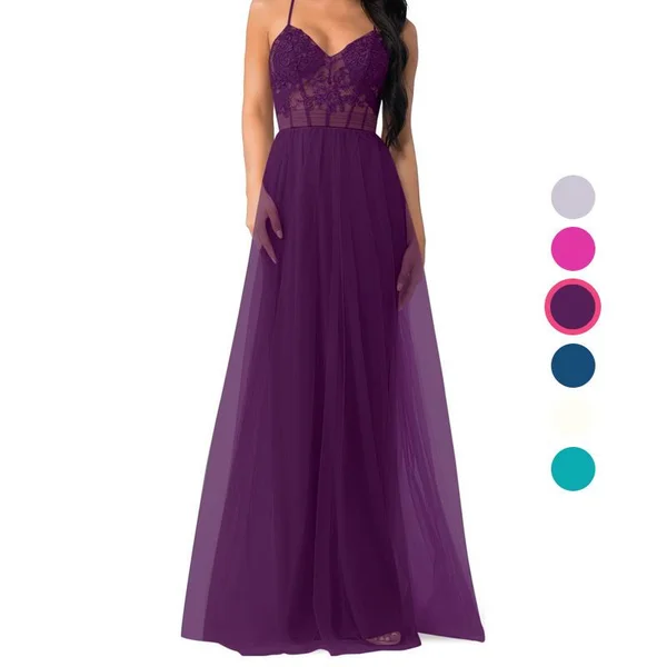 Azazie A-Line/Princess V-Neck Floor-Length Tulle Bridesmaid Dresses - Grape