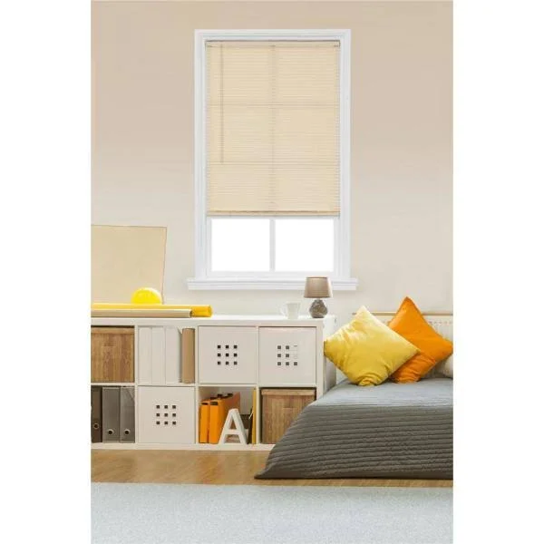 Home Basics Ivory Cordless 1 in. Room Darkening Vinyl Mini Blind with White Backside 30-3/4 in. W x 64 in. L