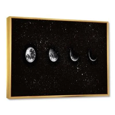 Moon Phases in The Night Sky - Graphic Art on Canvas East Urban Home Format: Gold Floater Frame, Size: 12x22 H x 20x22 W x 1x22