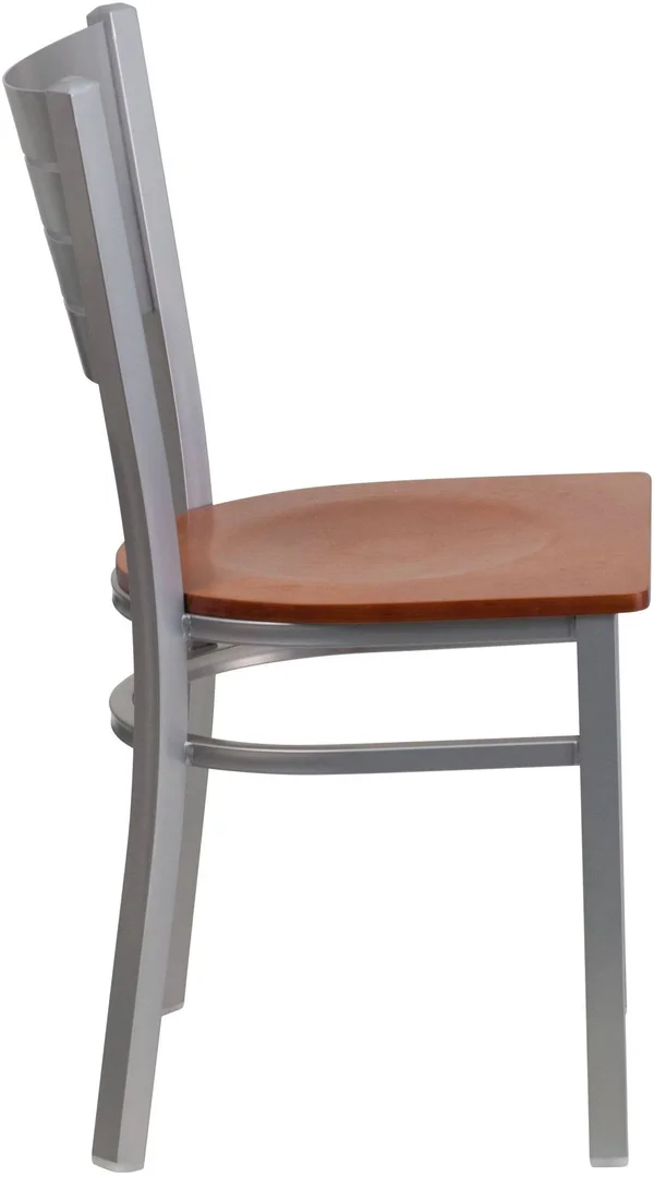 Flash Furniture Hercules Series Slat Back Metal Restaurant Chair, Cherry/Silver
