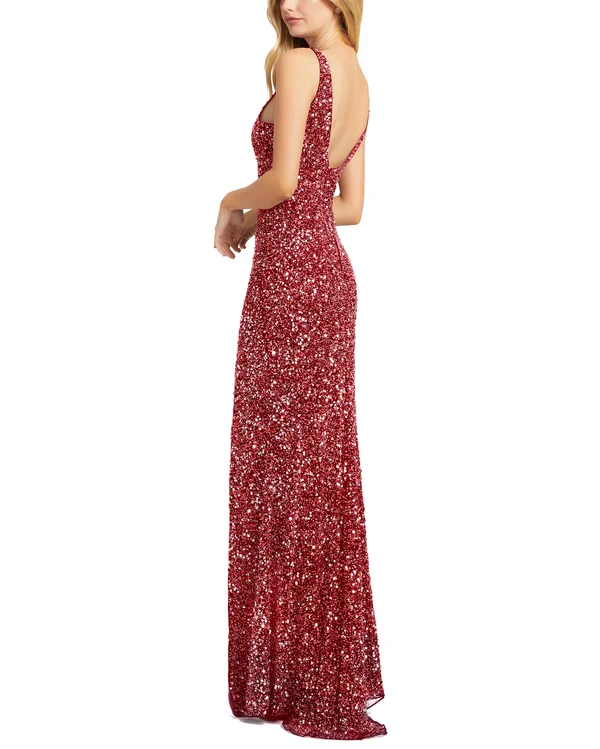 Mac Duggal Women's V-Neck Sequin Sheath Gown - Shimmering Gold - Size 14