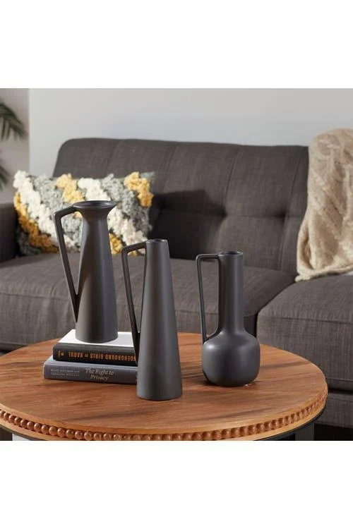 CosmoLiving by Cosmopolitan 12 in. - 13 in. and 11 in. Dark Grey Ceramic Modern Vase (Set of 3)