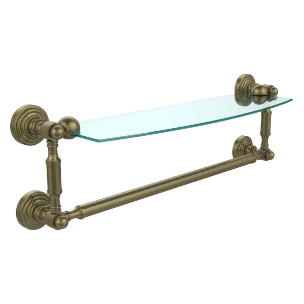Allied Brass Waverly Place Collection Glass Vanity Shelf with Integrated Towel Bar - Antique Brass - 18 inch
