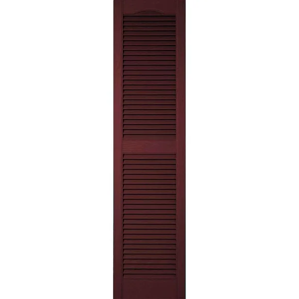 12 inchw x 61 inchh Lifetime Vinyl, Custom Cathedral Top Center Mullion, Open Louver Shutters, w/Shutter-Loks (Per Pair), Bordea