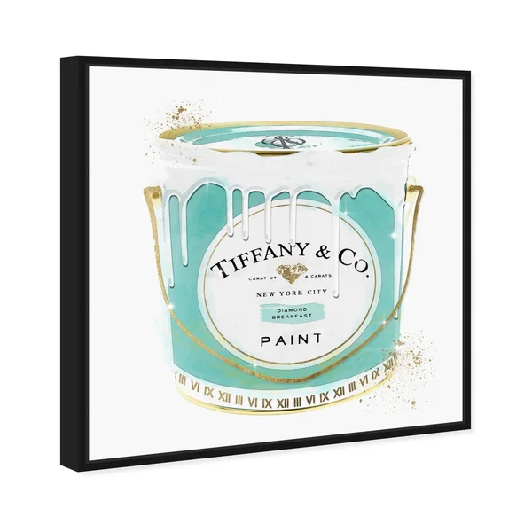 Oliver Gal Fashion and Glam Wall Art Framed Canvas Prints 'Priceless Fashion Paint' Cans - Blue, White - 12 x 12
