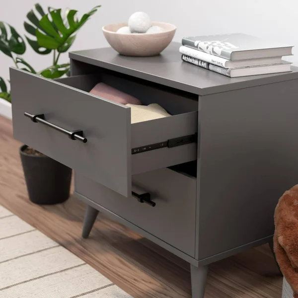 Rest Haven Mid-Century Modern 2 Drawer Nightstand - Gray - Gray