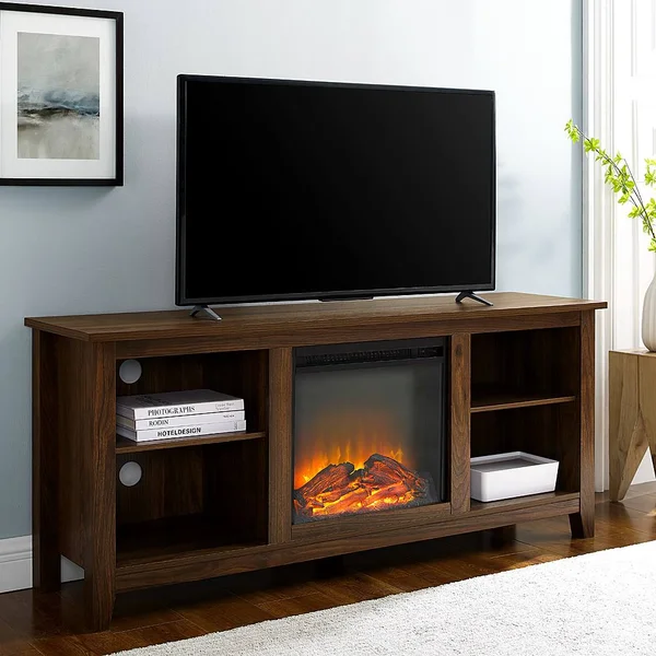 Walker Edison - Classic 58x22 Fireplace TV Stand for TVs Up to 65x22 - Dark Walnut