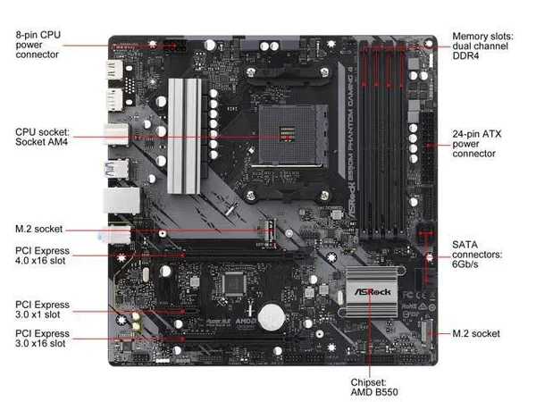 ASRock B550M Phantom Gaming 4 Socket AM4 Micro ATX AMD B550