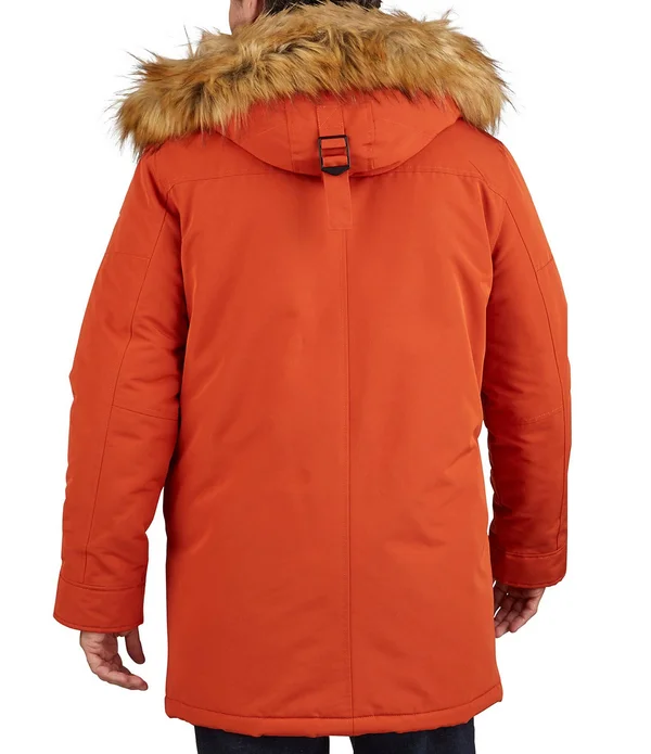 Guess Faux-Fur-Trimmed Hooded Heavyweight Parka, Mens, M, Red