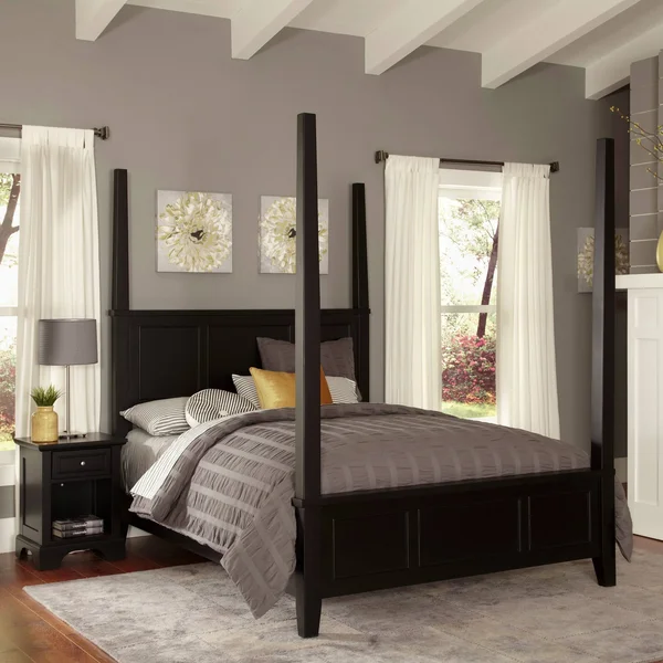 Home Styles Bedford Black Queen Poster Bed and Night Stand