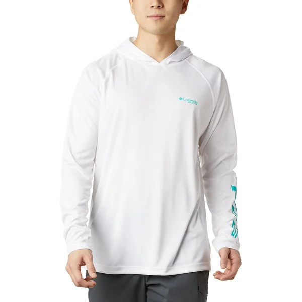 Columbia Terminal Tackle Hoodie S, White, Bright Aqua Logo
