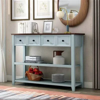 Solid Wood Console Table - Classic Entryway Table with Two Shelfs and Drawers for Home Rosecliff Heights Table Top Color: Brown